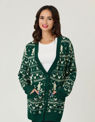 Disney Holiday Collection BY Unique Vintage Green Winter Mickey Fair Isle Cardigan