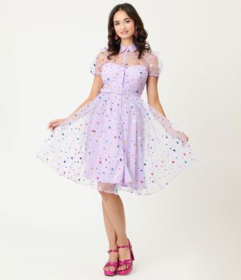 Unique Vintage Purple Confetti Hollie Swing Dress