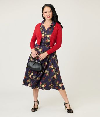 Banned Dark Blue Romantic Floral Midi Dress