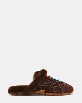 Aziel Mule Faux Fur Chocolate Brown Suede