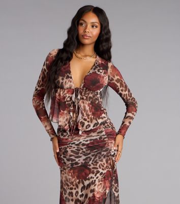 Untamed Bloom Tie-Front Crop Top