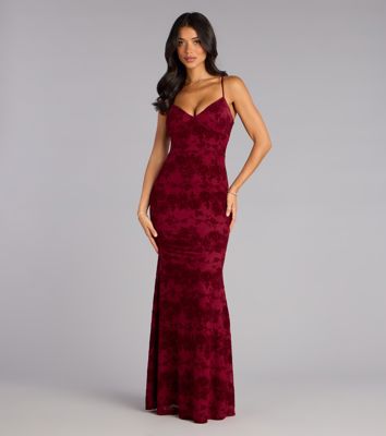 Mildred Flocked Velvet Strappy Mermaid Formal Dress