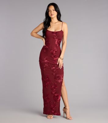 Leona Floral Mesh High Slit Column Dress