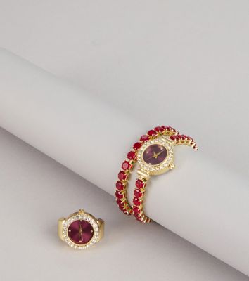 Time To Shine Rhinestone Watch Ring Set