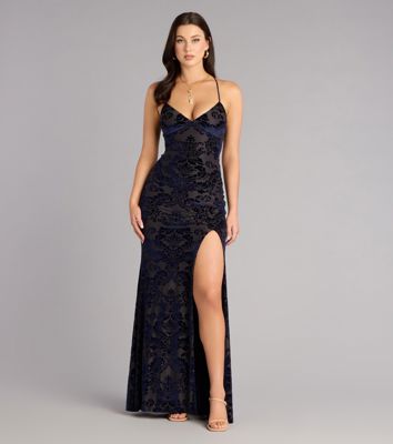 Bailee Velvet Pattern Lace-Up Formal Dress