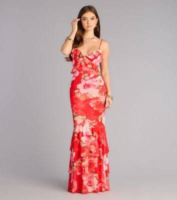 All Eyes On You Floral Ruffle Maxi Dress