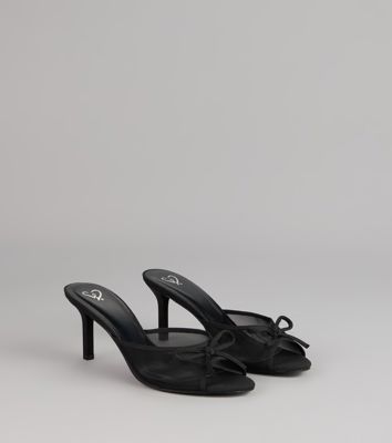 Polished Sweet Bow Detail Mesh Mule Heels