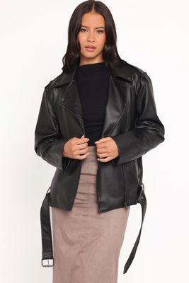 Parsons Oversized Faux Leather Moto Jacket - Black