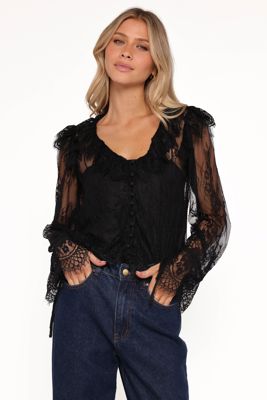 Yeva Lace Button Up Blouse - Black