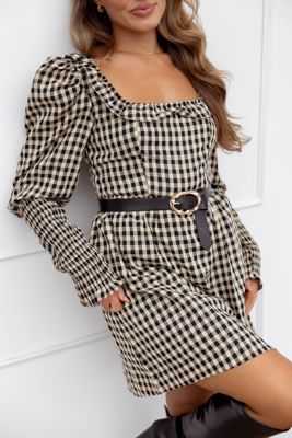 Xenia Mini Dress - Black/Beige Gingham