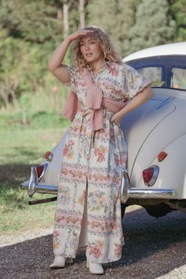 James Button Through Maxi Dress - Rose Tile