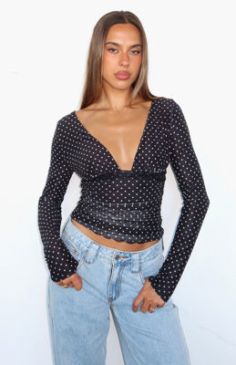 Clear As Day Long Sleeve Top Black/White Polka Dot