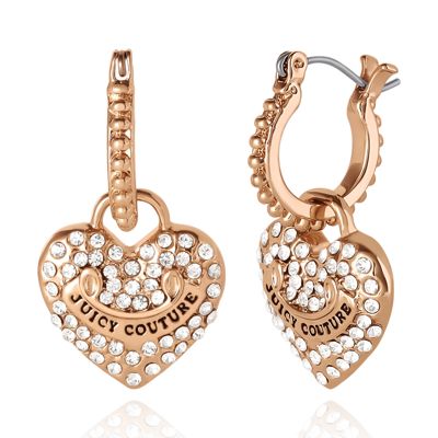 Heart Charm Hoop Earrings With Crystal Accents