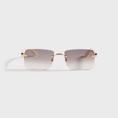 Cartier Rectangle Frame Sunglasses - Gold / Ivory / Grey