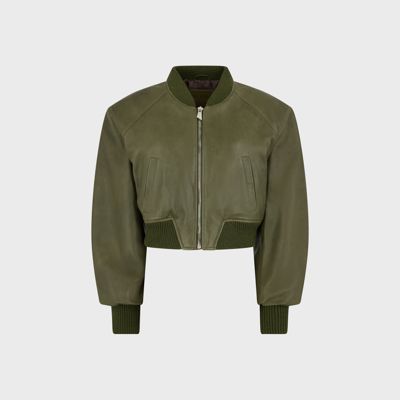 The Attico Cropped Bomber Jacket - Forest Green