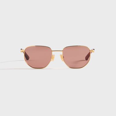 Bottega Veneta Metal Square Sunglasses - Gold / Red