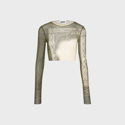Jean Paul Gaultier Re-Edition Crew Neck Long Sleeves Crop Top - Printed Cartouche
