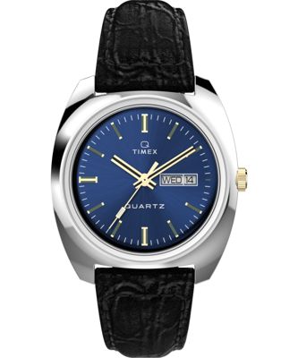 Q Timex® 1978 Day/Date 37.5mm Leather Strap Watch