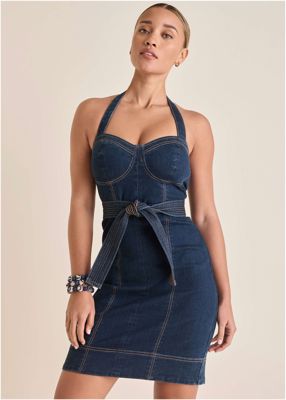Denim Halter Dress - Dark Wash