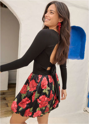 Long Sleeve Bubble Hem Mini - Antique Roses