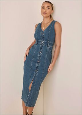 Denim Wave Maxi Dress - Medium Wash