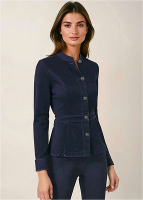 Denim Peplum Blazer - Dark Rinse Wash