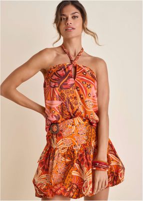 Printed Keyhole Halter - Parrot Palm