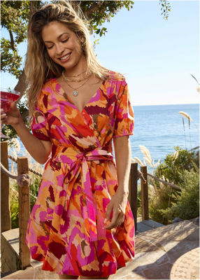 Bubble Hem Mini Dress - Soft Ikat