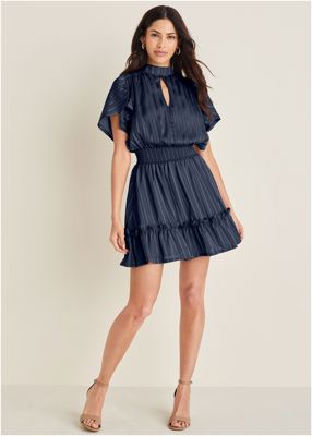 High Neck Mini Dress - Navy