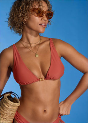 Beaded Triangle Bikini Top - Cranberry