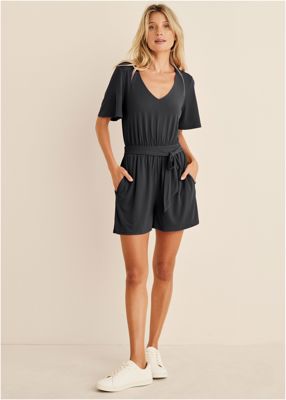 Tie Waist Romper - Jet Black