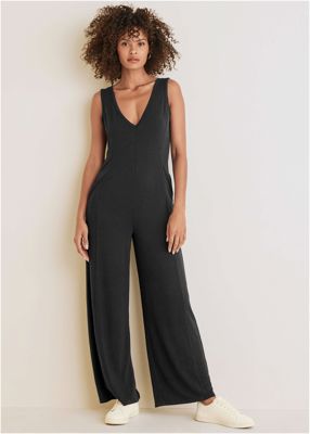 Relaxed V-Neck Jumpsuit - Jet Black