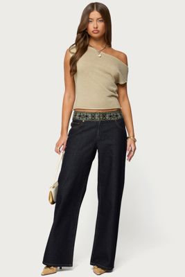 Carlie Embroidered Low Rise Wide Leg Jeans