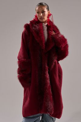Luxe Life Fur Cardigan In Burgundy