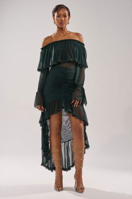 Emerald Ruched High Low Skirt
