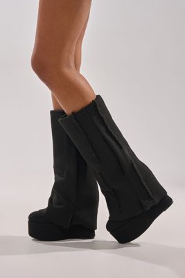 Azalea Wang Frankeye Black Wedge Boot