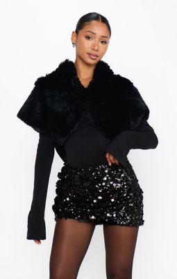 Broadway Shrug ~ Black Faux Fur