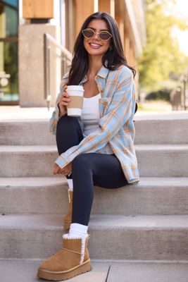 Rory Blue And Brown Plaid Flannel Button Down Top Final Sale