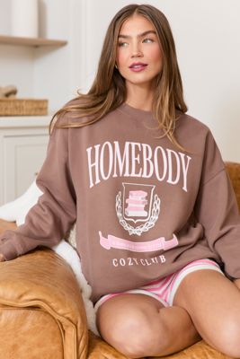 Homebody Cozy Club Mocha Graphic Sweatshirt Sale