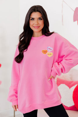 Candy Hearts Conversation Pink Graphic Sweatshirt
