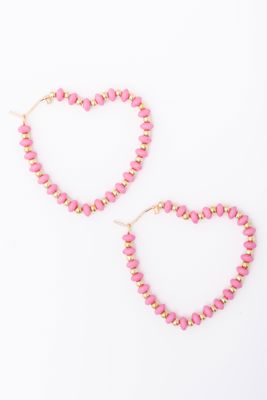 Cordelia Pink Beaded Heart Earrings
