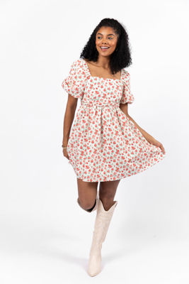 I'm Just A Girl Ivory And Red Rosette Printed Mini Dress
