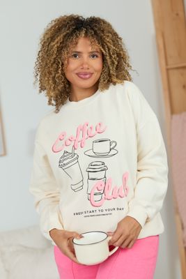 Coffee Club Cream Graphic Sweatshirt Sale