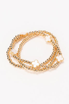 Tilly White Clover Stretch Bracelet Set