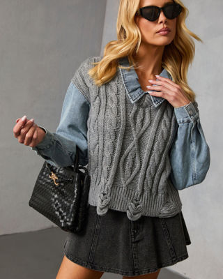 Wexford Denim Cable Knit Twofer Sweater