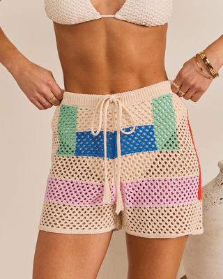 Cannes Coast Striped Crochet Cover Up Shorts