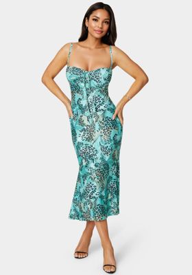 Bow Front Bustier Knit Slip Midi Dress