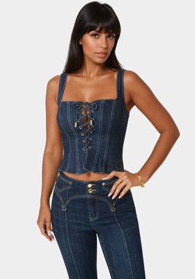 Lace Up Corset Denim Top