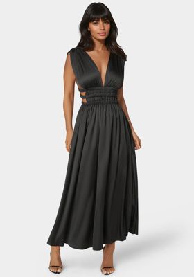 Satin V-Neck Cutout Maxi Dress