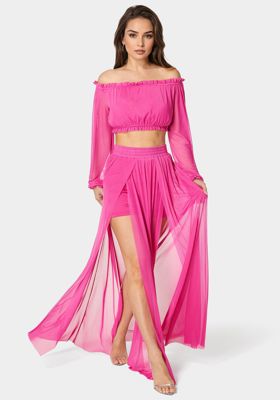 High Slit Two Piece Mesh Dress